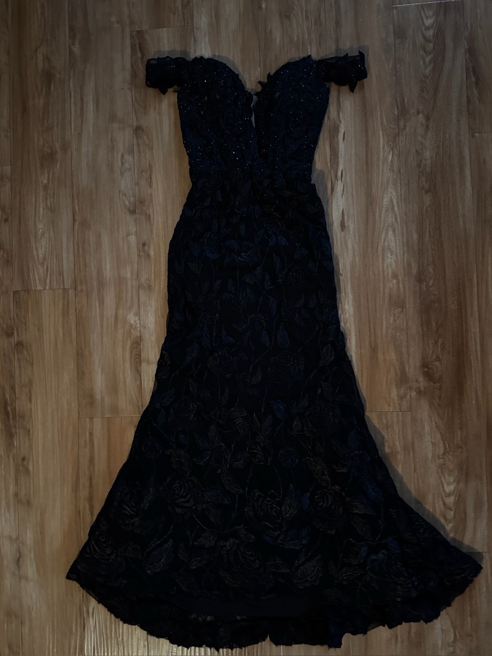 Black Embroidered Rose Dress